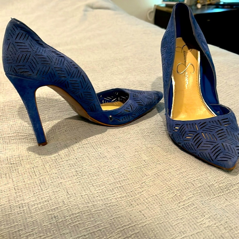 Gently used blue suede Jessica Simpson pumps.
